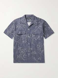 Хлопковая рубашка с вышивкой Milano Camp-Collar 50-х годов Monitaly, синий