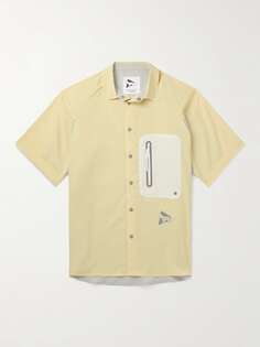 Рубашка из джерси и сетки Maison Kitsuné со вставками и логотипом AND WANDER, желтый