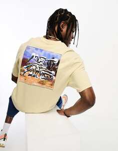 Бежевая футболка с короткими рукавами Coney Island Picnic с принтом Lost Mind на груди и спине