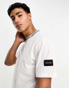 Белая футболка с воротником и нашивками по бокам Calvin Klein