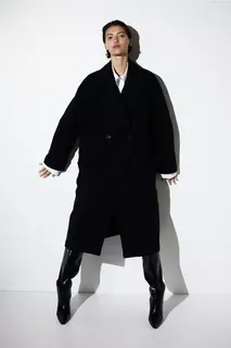 Двубортное пальто H&amp;M, черный H&M