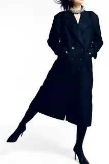 Двубортное пальто из габардина H&amp;M, черный H&M