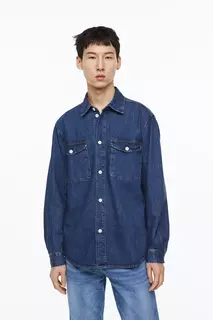 Джинсовая рубашка обычного кроя H&amp;M, синий H&M