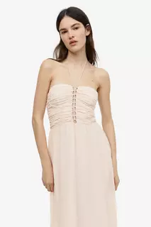 Длинное платье со шнурками H&amp;M, розовый H&M