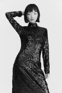 Длинное платье с пайетками H&amp;M, черный H&M