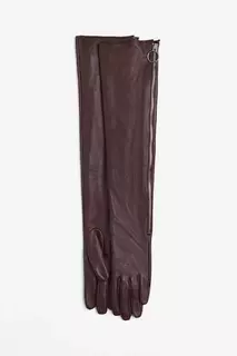 Длинные кожаные перчатки H&amp;M, бордовый H&M