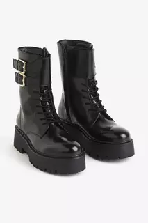Кожаные ботинки со шнурками H&amp;M, черный H&M