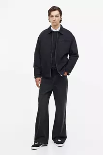 Стеганая джинсовая куртка свободного кроя H&amp;M, черный H&M