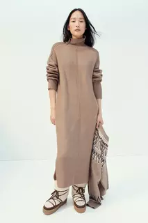 Трикотажное платье с низким воротником-поло H&amp;M, коричневый H&M