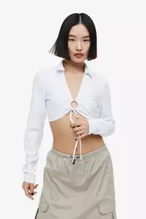 Укороченная блузка с воротником H&amp;M, белый H&M