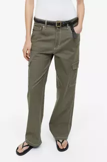 Хлопковые брюки-карго H&amp;M, зеленый H&M