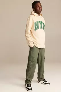 Хлопковые брюки-карго на подкладке H&amp;M, зеленый H&M
