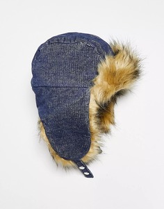 Шапка Reclaimed Vintage Unisex Faux Fur Cord Trapper, синий