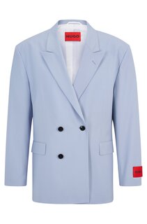 Пиджак Hugo Double-breasted Oversize-fit In A Tropical Wool Blend, голубой