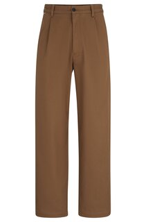 Брюки Boss Relaxed-fit In Stretch-cotton Twill, светло-коричневый