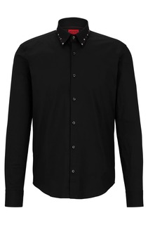 Рубашка Hugo Slim-fit Shirt In Stretch Cotton With Studded Collar, черный