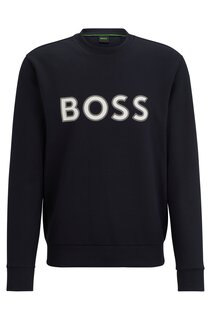 Свитшот Boss Cotton-blend With Hd Logo Print, темно-синий