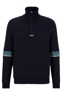 Свитшот Boss Cotton-blend Zip-neck With Multi-colored Logos, темно-синий