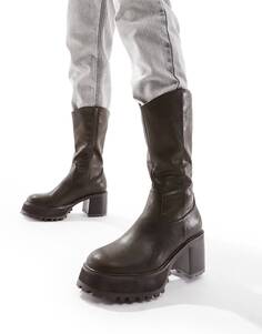 Полусапоги Asos Design Chunky Platform Heeled In Faux Leather, коричневый