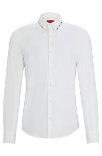 Рубашка Hugo Slim-fit Shirt In Stretch Cotton With Studded Collar, белый