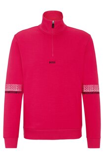 Свитшот Boss Cotton-blend Zip-neck With Multi-colored Logos, розовый