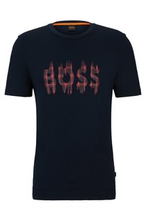 Футболка Boss Cotton-jersey Regular-fit With Seasonal Artwork, темно-синий