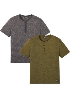 Футболка henley (2 шт) Bpc Bonprix Collection, зеленый