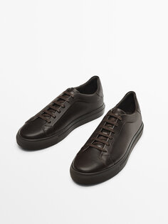 Темно-коричневые кожаные кроссовки Massimo Dutti, коричневый