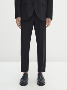 Серые костюмные брюки из шерсти стрейч Massimo Dutti, серый