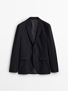 Костный пиджак приманного кроя из 100% шерсти Massimo Dutti, темно-синий