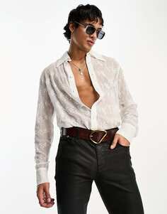 Белая длинная прозрачная рубашка с вышивкой и воротником в стиле 70-х ASOS DESIGN