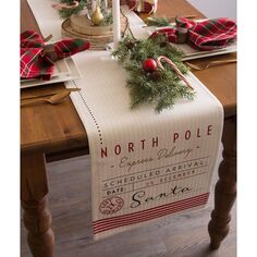 108-дюймовая бело-красная дорожка для рождественского стола &quot;Экспресс-доставка на Северный полюс&quot; Contemporary Home Living