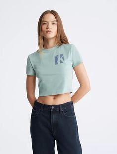 Футболка Calvin Klein Monogram Logo Boxy Cropped, светло-зеленый