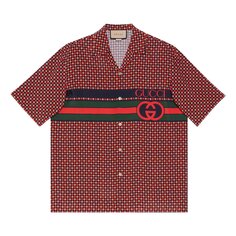 Рубашка для боулинга Gucci с геометрическим принтом гусиные лапки, цвет Синий/Красный