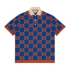 Жаккардовая футболка-поло Gucci GG, цвет Синий/Оранжевый