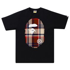 Футболка в клетку BAPE с изображением головы большой обезьяны, цвет черный/красный