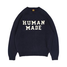Вязаный свитер реглан с изображением медведя, темно-синий Human Made