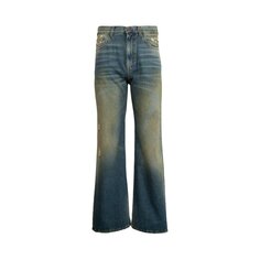 Рваные прямые джинсы Palm Angels, цвет Синий/коричневый