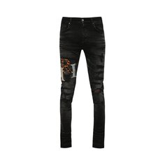 Джинсы Amiri Multi Leather с шахматным логотипом, цвет Faded Black