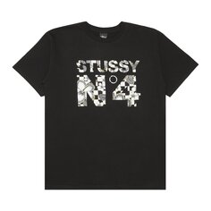 Футболка в клетку Stussy No.4 Черная с цветочным принтом