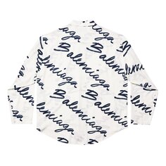 Balenciaga Рубашка минималистичного дизайна с длинными рукавами, написанная от руки, цвет Белый/Темно-синий