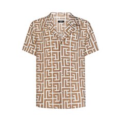 Рубашка Balmain с монограммой, цвет слоновой кости/коричневый
