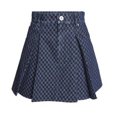 Короткая джинсовая юбка-клеш Balmain Mini Monogram, цвет Синий
