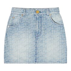 Джинсовая короткая юбка Balmain с монограммой, цвет Синий