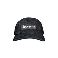 Джинсовая кепка Supreme с потертыми логотипами, цвет Черный