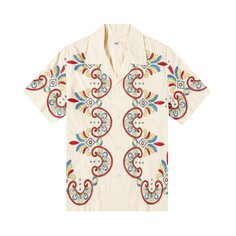 Карнавальная рубашка с короткими рукавами Bode с вышивкой, Экрю/Многоцветный