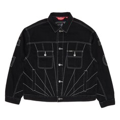Джинсовая куртка дальнобойщика Supreme с радиальной вышивкой, цвет Черный