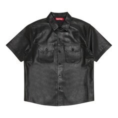 Кожаная рабочая рубашка Supreme с короткими рукавами, цвет: черный