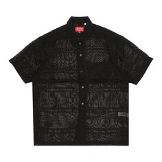 Рубашка с короткими рукавами в сетчатую полоску Supreme, цвет: черный