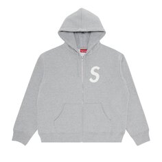 Толстовка на молнии с капюшоном и логотипом Supreme S, Heather Grey